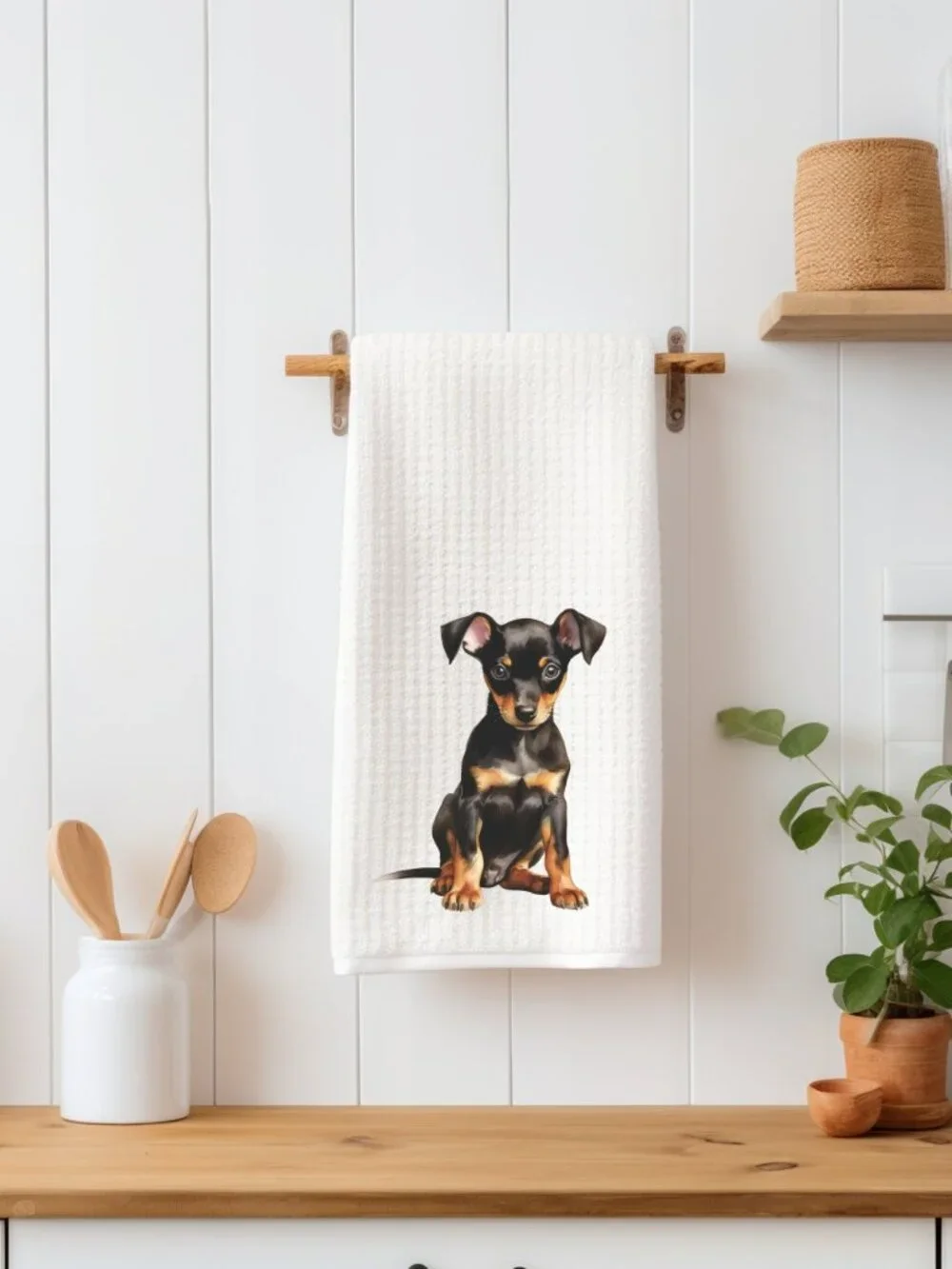 Manchester Terrier Puppy Waffle Weave Decorative Kitchen Tea Towel